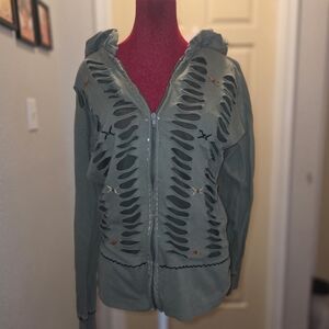 90s Cotton Goblincore Grunge Distressed Sage Hoodie